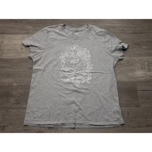 Puma Gray Cougar Face Short Sleeve Crew Neck Shirt Comfort Active Top Puma Logo - Picture 7 of 7